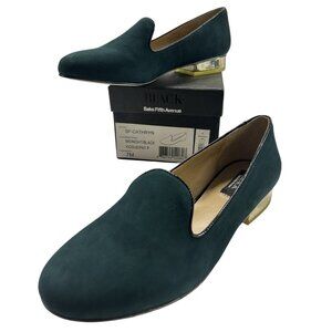 Saks Fifth Avenue Soft Deep Green Suede Loafer Flats Size 7 Leather Cathryn